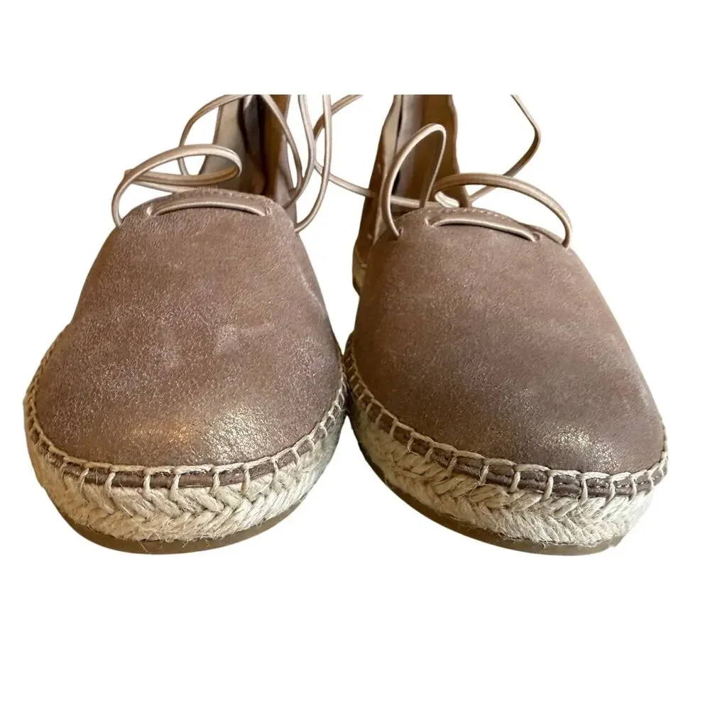Eileen Fisher Laced Leather Espadrille Flat Sandals Platinum 8.5